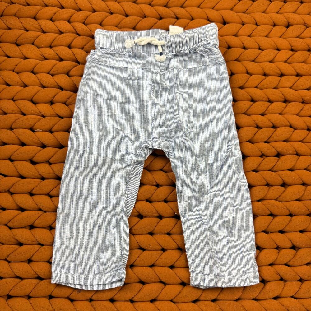 H&M Linen Pants Blue White Stripe 9 Months 6-9 Baby Boy Drawstring Waist Summer